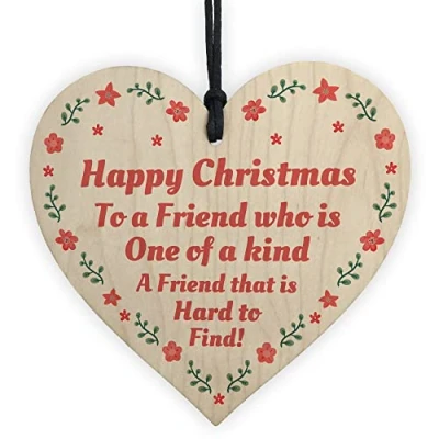 Image of RED OCEAN Happy Christmas To A Friend Wooden Heart Tree Decoration Gift For Novelty Friendship Gifts