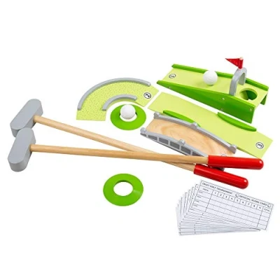 Image of Bigjigs Toys, Crazy Golf Set, Wooden Mini Golf, Kids Set For Kids, Garden Games, Outdoor Games Toys