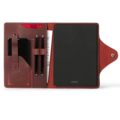 Image of LONDO Genuine Leather Portfolio with Notepad and Snap Closure (Red, Large), OTTO422