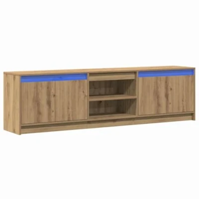 Image of Tv Cabinet with led Strip Lights Storage Door Brown 180 x 34 50 cm Vidaxl
