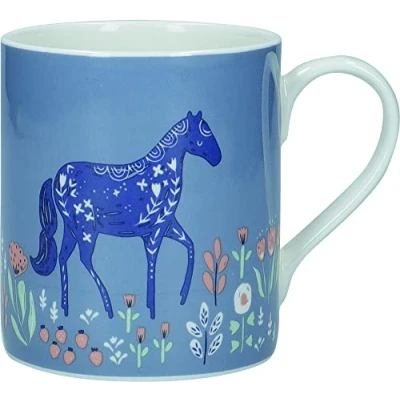 Image of KitchenCraft Fine Bone China 330ml Can Mug, Woodcut Horse