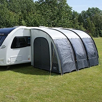 Image of Streetwize Accessories Leisurewize LWPP2C Ontario Porch Awning 390 Charcoal x 240 cm, Waterproof Polyester Fibre Glass Roll Up Shelter