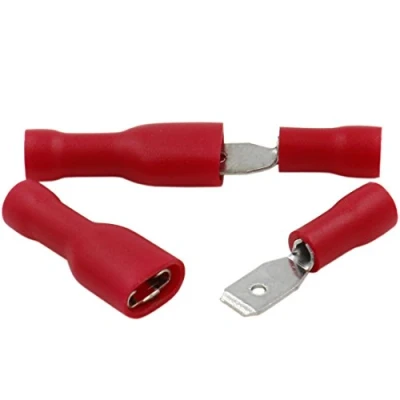 Image of Heschen Male/Female Quick Disconnects Vinyl Fully Insulated 4.8 x 0.5 mm Cable Terminal for 1.5mm² (22 16 AWG) Red 100Pack