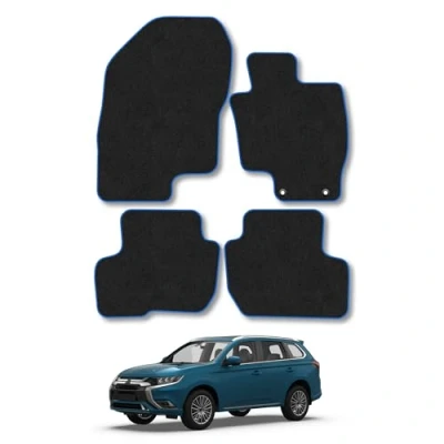 Image of Car Mats Compatible with Mitsubishi Outlander Phev (2014 ) Tailored Fit Blue Carpet Floor Set Accessory Custom 4 Pieces Anti Slip Backing &amp; Binding Trim Edge