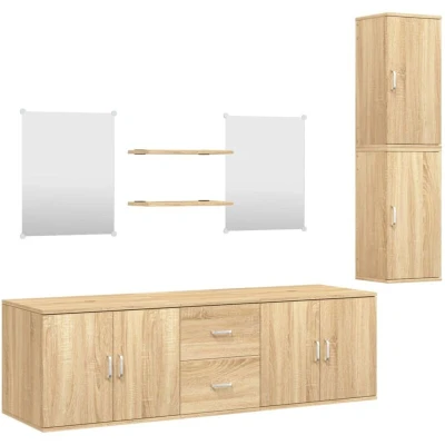 Image of vidaXL 7 Piece Bathroom Furniture Set Oak Engineered Wood