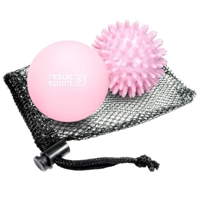 Image of ResultSport Lacrosse &amp; Spike Massage Ball Set with Storage Bag, Plantar Fasciitis Recovery, Trigger Point Massage, Deep Tissue Myofasical Relief (Pink (Lacrosse Spike))