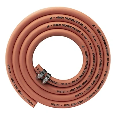 Image of 10m x 8mm Orange Gas Pipe Certified for Propane/Butane + 2 Clips Stamped with Manufacture Date 2024