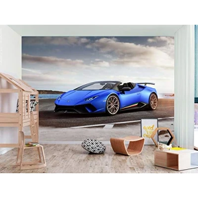 Image of amazingsticker Super Sports Car Blue Wallpaper Mural Photo Poster Decoration Wall Covering 130x80cm