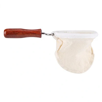 Image of Fdit Handmade Reusable Coffee Filter Flannel Cloth Bag Stocking with Wooden Handle (Large)