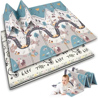 Image of NUKIDO NK 340 Baby Foam Mat Double Sided Cute Colourful Design for Playing Crawling Ideal as a Gift Rollable Thickness 1 cm Size 200 x 180