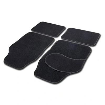 Image of Cartrend 10598 Universal Carpet Mats Fabric Car Floor 4 Pieces High Gloss Yarn Textile Mat Basic Black