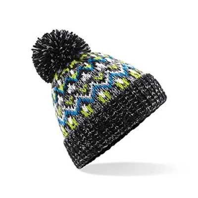 Image of Beechfield Blizzard Bobble Beanie Stylish Ribbed Cuff Liquorice Zing