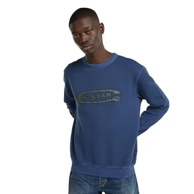 Image of G STAR RAW Men&#039;s Destroyed Logo Washed Sweater Sweatshirt, Imperial Blue Gd D25101 d688 b851, L