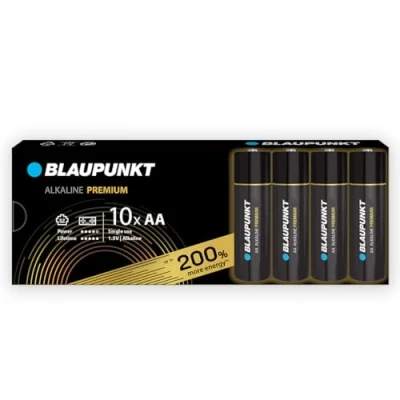 Image of BLAUPUNKT Premium AA alkaline battery, pack of 10, best for game controllers, toys, LR6BPR/10CB
