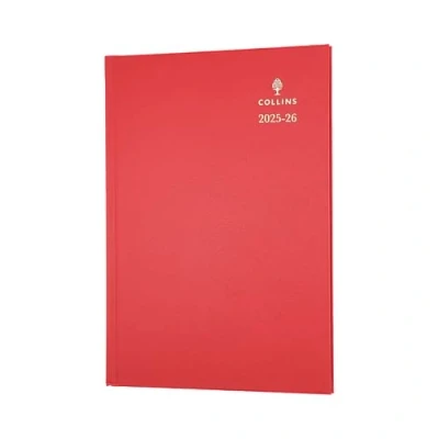 Image of Collins &#039;Desk&#039; 12 Month Mid/Academic Year Planner, August 2025 2026 Week to View Diary, A5 Hard Cover, Red