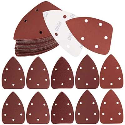 Image of 50 Pieces Sanding Discs Pads, 5 Holes Hook and Loop Sandpaper, Triangle Sheets, 40/80/120/180/240 Grits Assorted Sandpaper Pads for Sanding, Polishing, Random Orbital Sander