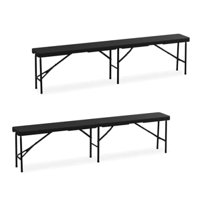 Image of Relaxdays Set of 2 Picnic Benches, Foldable, for Pub, Garden or Campsite, up to 150kg Each, HWD: 42 x 100 25 cm, Black, 43 180 cm