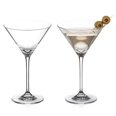 Image of DIAMANTE Martini Prosecco Cocktail Glasses Pair ‘Auris’ Collection Undecorated Crystal Gift Box of 2