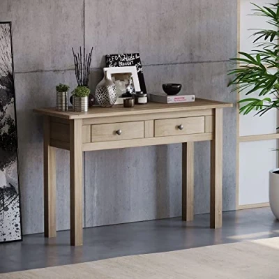 Image of Vida Designs Panama Console Table 2 Drawer, Living Room Furniture, Natural Oak, Wax Finish