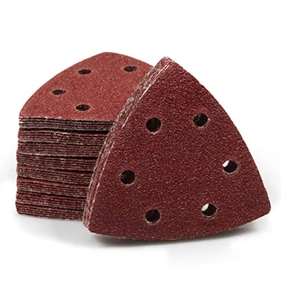 Image of SPEEDWOX 50 Pcs Triangle Sanding Pads Hook and Loop 40 Grit Oscillating Pad 90mm 6 Holes Fit 3 1/2 Inches Multi Tool Detail Sander Sandpaper Discs