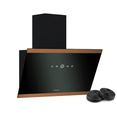 Image of Klarstein FlashLine 60 Cooker Hood 60cm Kitchen Extractor, Touchscreen, 524 m3/h Air Flow, A++ Energy Efficiency, Quiet 34.5 dB, LED Lighting, Black &amp; Copper, Ducted Recirculating