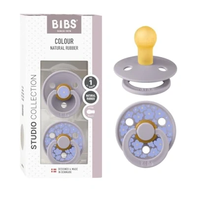 Image of BIBS Colour Studio Soother 2 Pack, BPA Free Dummy Pacifier, Round Nipple. Natural Rubber Latex, Made in Denmark, Size 1 (0 6 Months), Jasmine Blush