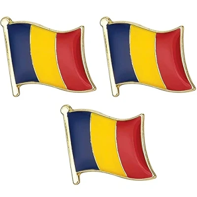 Image of 3 X Romania Romanian National Flag Metal Enamel Pin Badge