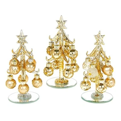 Image of Decorated Glass Xmas Tree With Baubles Gold Small