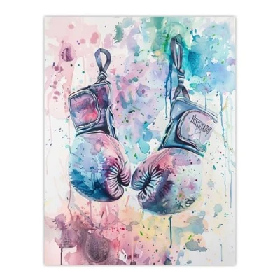 Image of Artery8 Boxing Gloves Pastel Watercolour Splash Painting Living Room Large Wall Art Poster Print Thick Paper 18X24 Inch