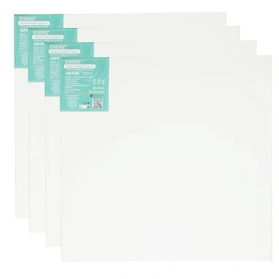 Image of Exerz 60x60cm Pre Stretched Canvas 4pk 1.7cm Artist Framed Square Blank, 280GSM 100% Cotton, Triple Primed, Acid Free, Medium Grain Acrylic, Oil