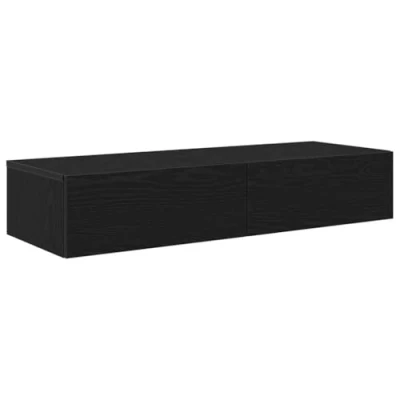 Image of vidaXL wall mounted floating shelf with drawers black engineered wood 100x36x19 cm modern decor for living room and bedroom