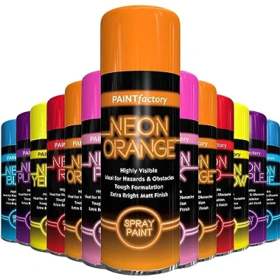 Image of AlezyB 1x Neon Spray Paint Orange 200ml Flouroscent Aerosol Extra Bright DIY Graffiti (Banksey) Paint, Assorted Colour