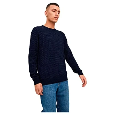 Image of JACK &amp; JONES Mens Atlas Knitted Crew Neck Jumper Mood Indigo S