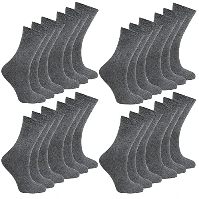 Image of Metzuyan Kids Unisex Girls Boys Back To School Socks Plain 24 Pairs Grey 9 12