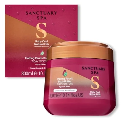 Image of Sanctuary Spa Ruby Oud Melting Pearl Body Butter with Shea &amp; Argan Oil, No Mineral Cruelty Free Vegan Moisturiser for Women, 300g