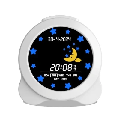Image of groov e Kidz Sleep Trainer Alarm Clock Kid&#039;s Digital for Training, LCD Display with Modes Mornings and Nights, 6 Sounds, USB Powered