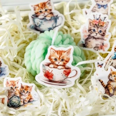 Image of Ta Merry Kawaii Scrapbook Accessories Scrapbooking Supplies,46Pcs Laptop Cute Cat Stickers Aesthetic for Adults,Journaling Supplies Scrapbooking,Card Making(Mischievous