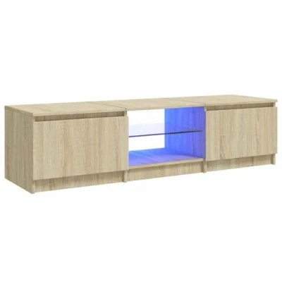 Image of vidaXL TV Cabinet with LED Lights Indoor Furniture Bedroom Stand Living Room Entertainment Centre Hifi 140x40x35.5 cm Sonoma Oak