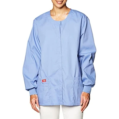 Image of Dickies EDS Signature Women Warm Up Scrubs Jacket Snap Front 86306, Ceil Blue, XS