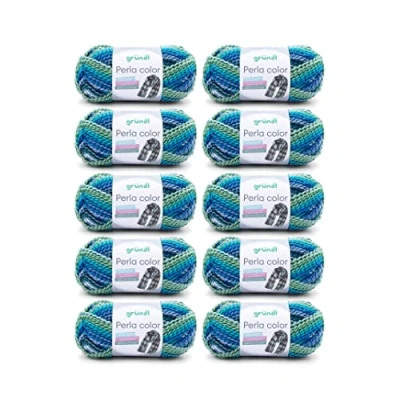 Image of Gründl Wool Perla Colour (Wool Like Hand Knitting Yarn Made from 100% Polyester, 100 g / 90 m, Needle Size: 8 9, 10 x g), Turquoise Blue/Lagoon/Green/White