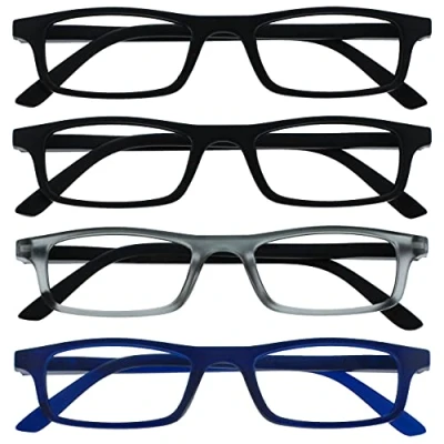 Image of The Reading Glasses Company Black Matt Grey Navy Blue Readers Value 4 Pack Mens Womens Spring Hinges RRRR17 1173 +1.50