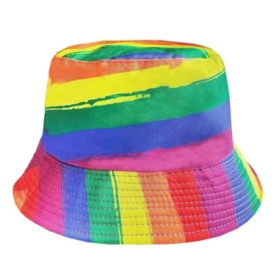 Image of TRIXES Rainbow Reversible Bucket Hat Multicoloured Striped Design Perfect for LGBTQIA2s+ Show Support &amp; Diversity