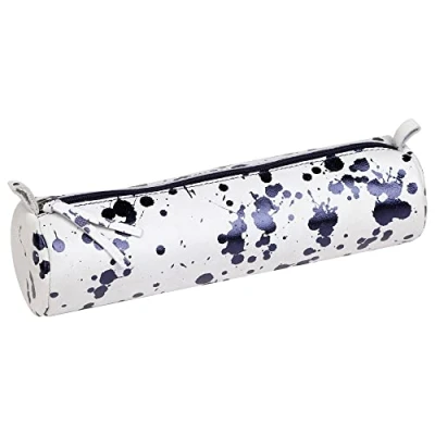 Image of Clairefontaine Ref 410110C Cosmicuir&#039; Smooth Leather Round Pencil Case 22cm x 5.5cm, Made From Genuine Lambskin Leather, Metal Zip With Puller Dark Blue