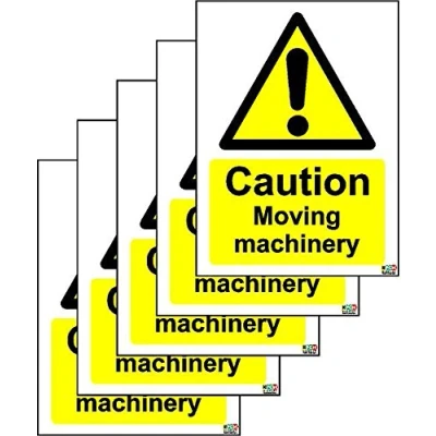 Image of Caution Moving Machinery Safety Sign Self Adhesive Stickers 100mm x 75mm (Pack of 5 Stickers)