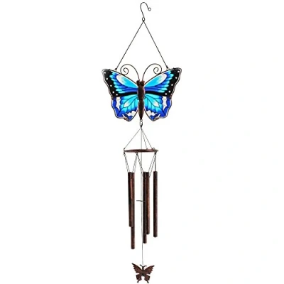 Image of Something Different Enchanting Blue Butterfly Windchime 77cm x 25cm (1 Pc.) Exquisite Metal Artwork, One of a Kind Decorative Masterpiece Perfect for Home &amp; Office Decor