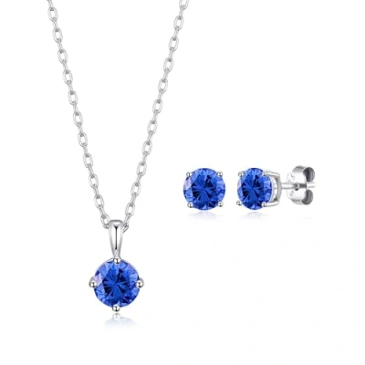 Image of Philip Jones Sterling Silver September (Sapphire) Birthstone Necklace &amp; Earrings Set Created with Zircondia® Crystals
