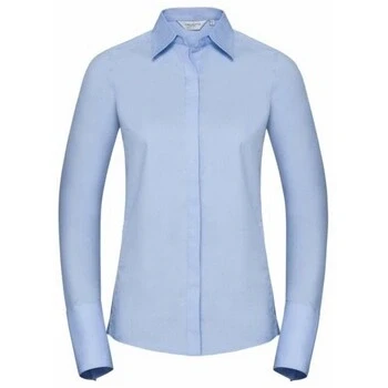 Image of Russell Athletic Ladies/Womens Herringbone Long Sleeve Work Shirt (Light Blue) Size X Small