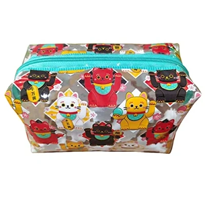 Image of Puckator Maneki Neko Lucky Cat Clear PVC Toiletry Makeup Wash Bag Make Up Travel Toiletries for Women and Men Case Cosmetic Kids