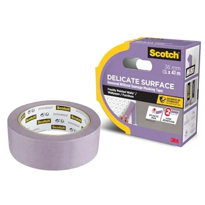 Image of Scotch Delicate Surface Advanced Masking Tape, 36 mm x 41 m, Super sharp Paint Lines, For Painting and Decorating Indoor, Painters Tape Wallpaper Furniture