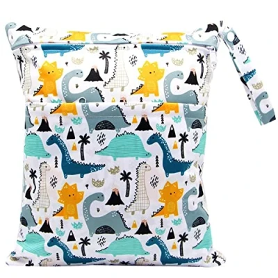 Image of FenFang Wet Bag, Cloth Nappy Bags Produce Dry Suit Bag Storage Organiser, Waterproof Washable Reusable Large Double Zipper for Baby Diapers Daycare Travel Beach Pool Gym (Blue)